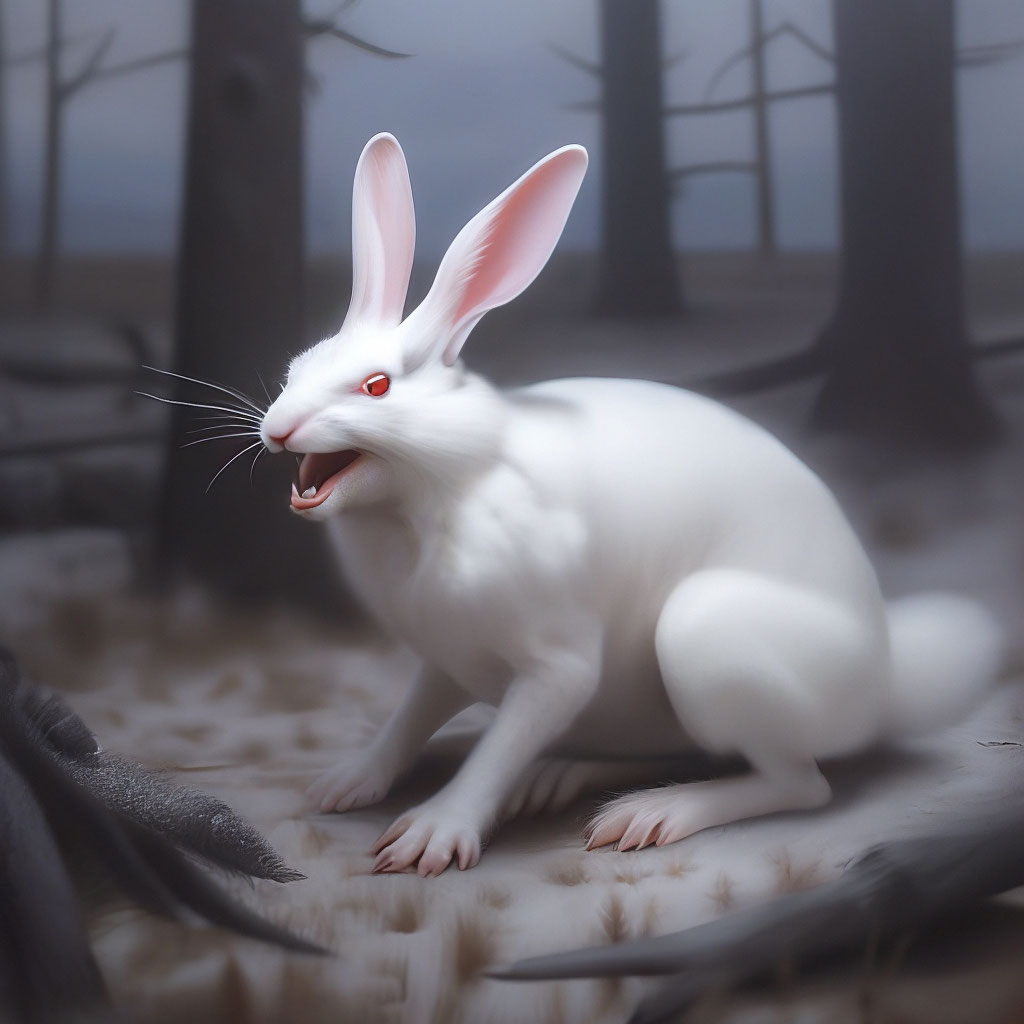 Кролик альбинос вампир с клыками на…» — создано в Шедевруме