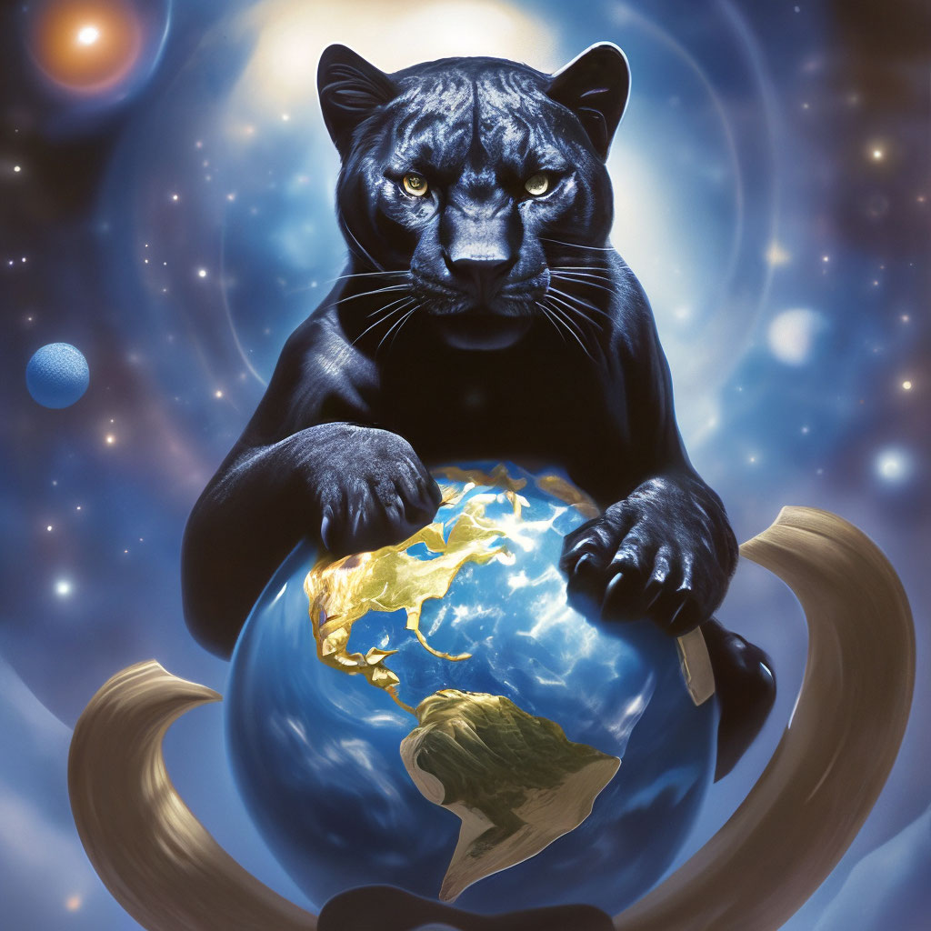 Чёрная пантера кошка держит земной…» — создано в Шедевруме