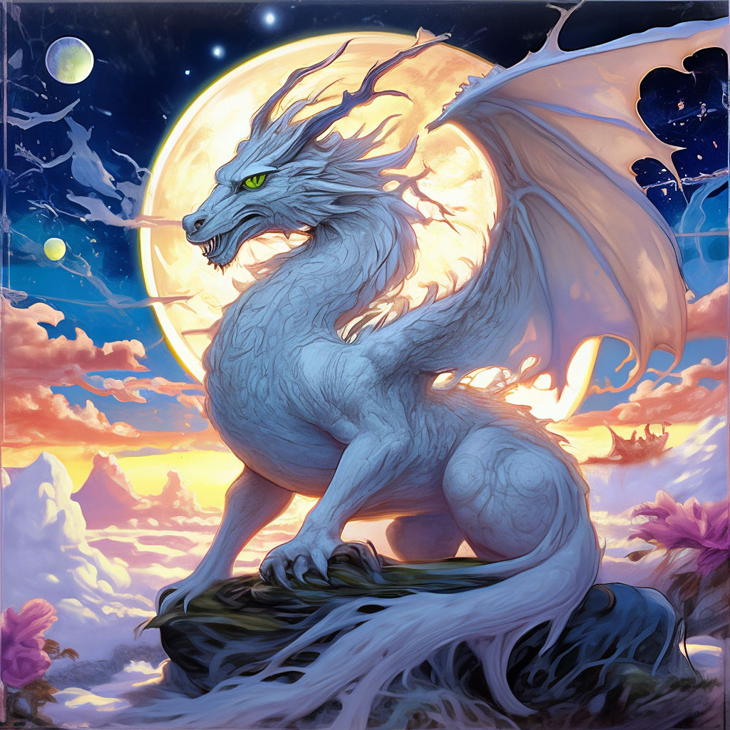 The white dragon on the mountain, the enchanting light of