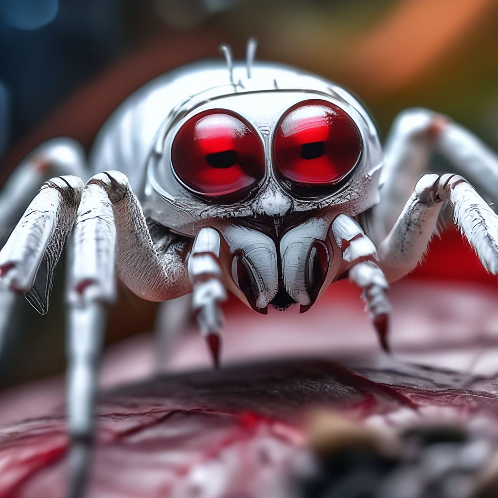 Внеземной белый паук с стальными …» — создано в Шедевруме