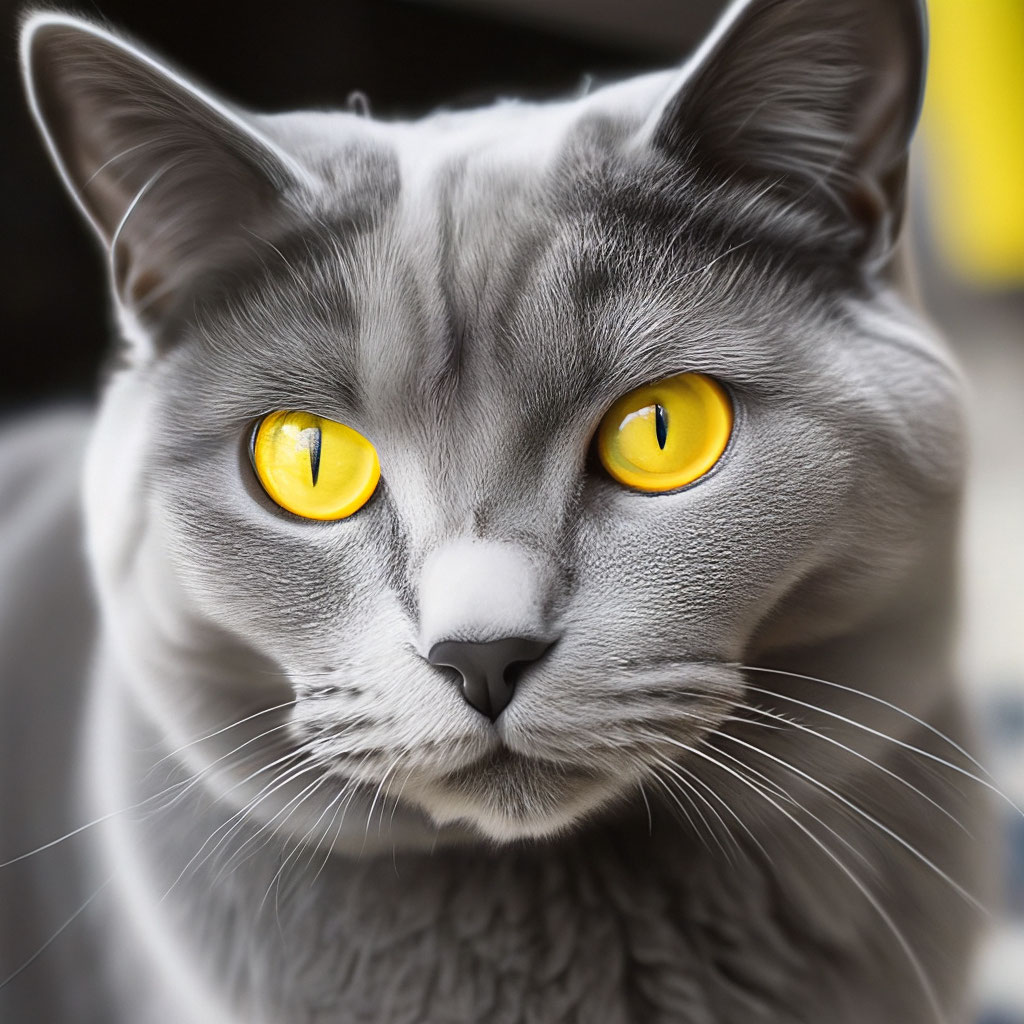 Фантастическая серая кошка с желтыми…» — создано в Шедевруме