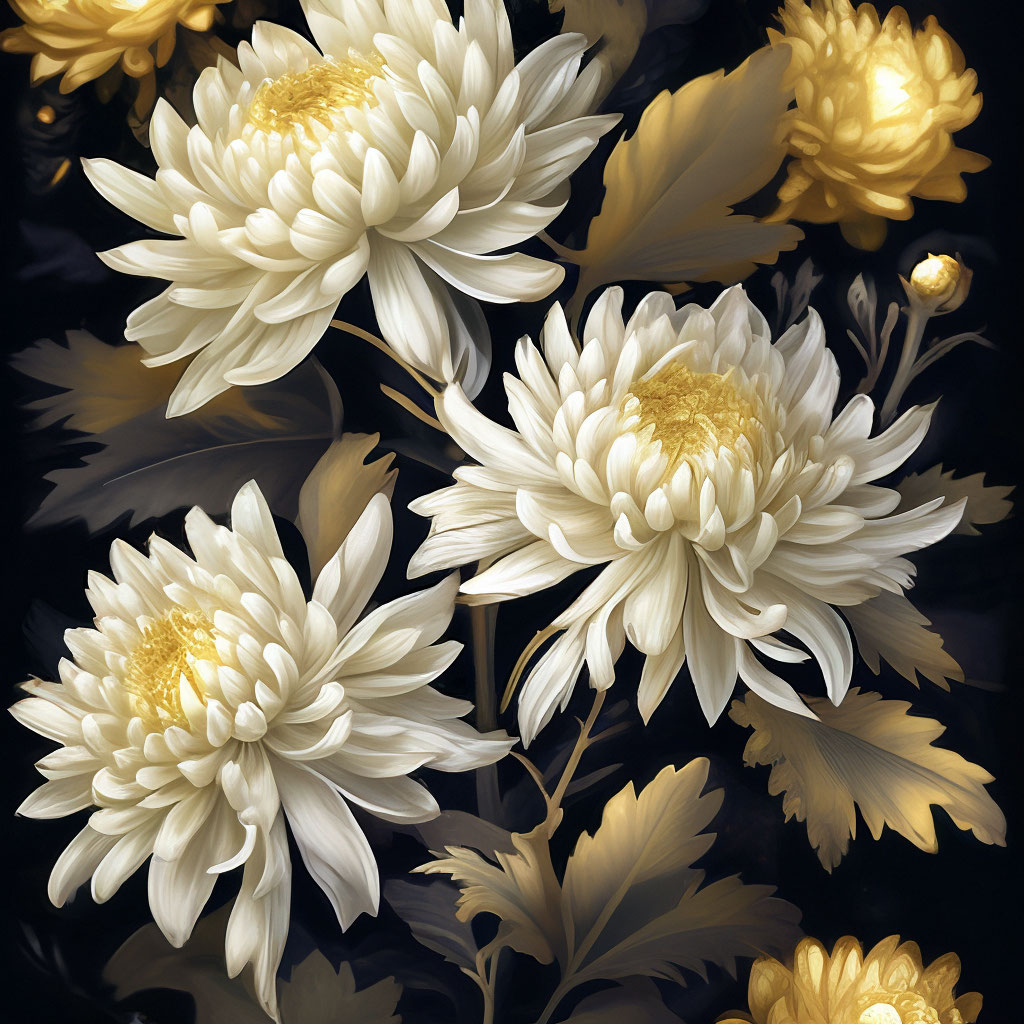Яркие белые хризантемы в стиле Жан…» — создано в Шедевруме