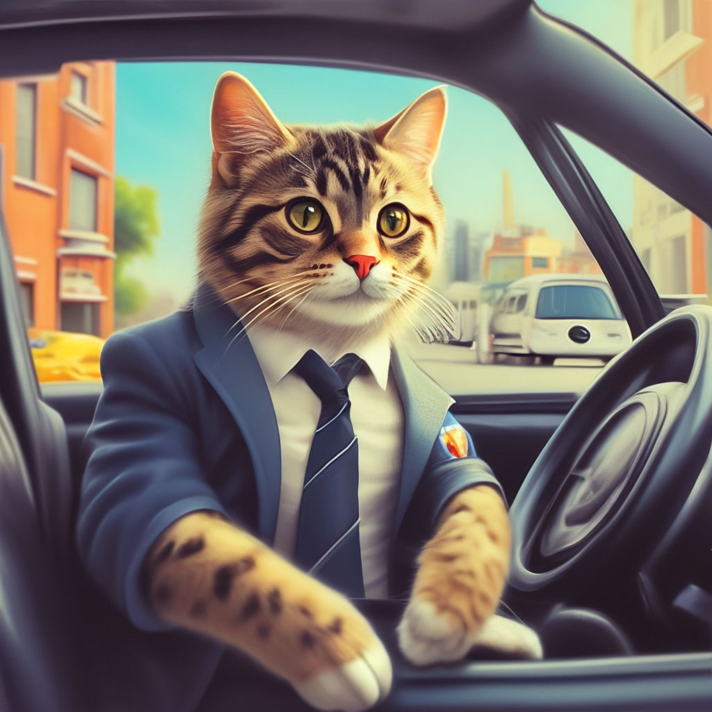Кот, кот за рулём,работает …» — создано в Шедевруме