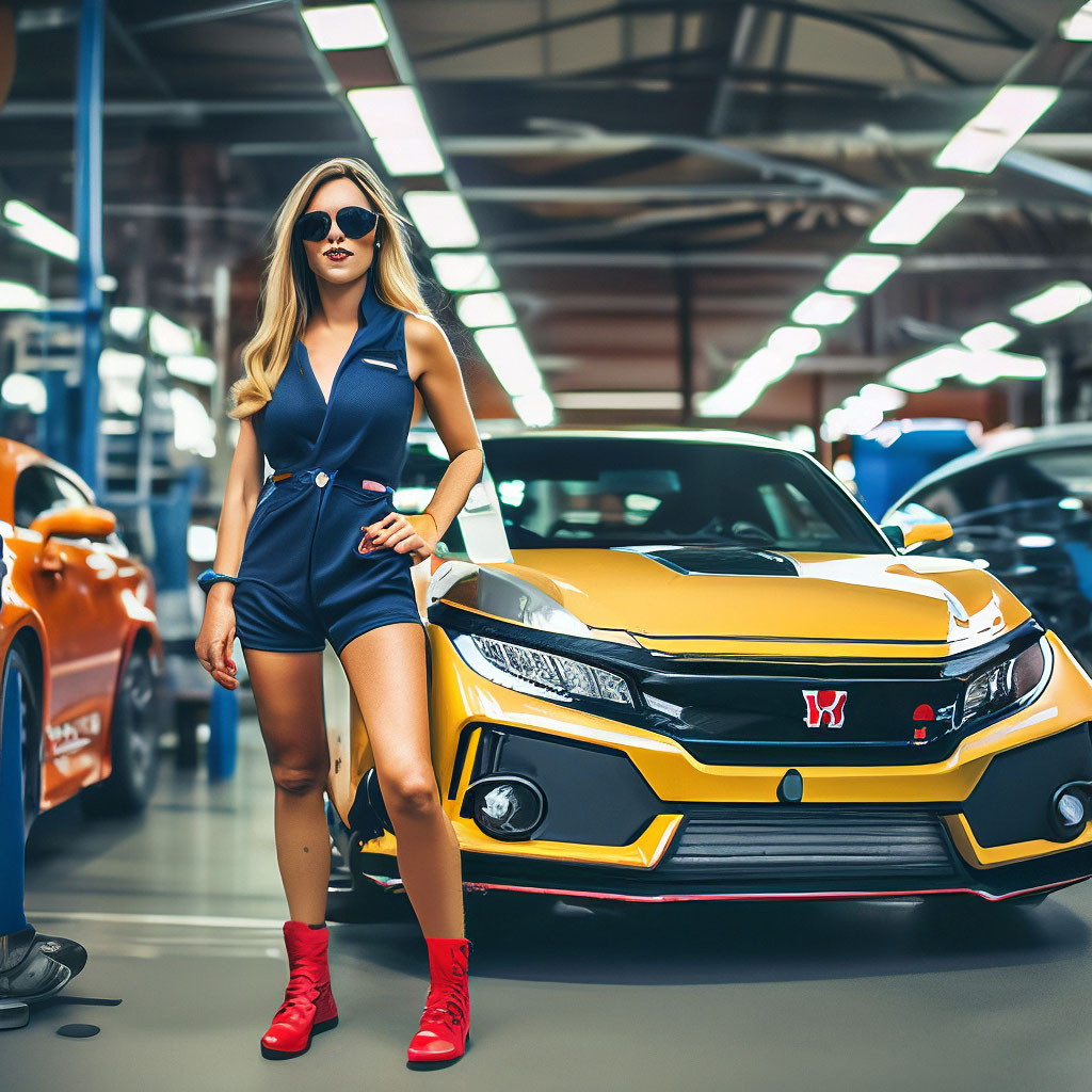 Honda civic сбоку, красивая женщина …» — создано в Шедевруме