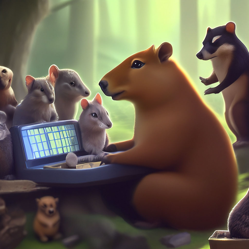 A capybara who is sitting at the… — created in Shedevrum