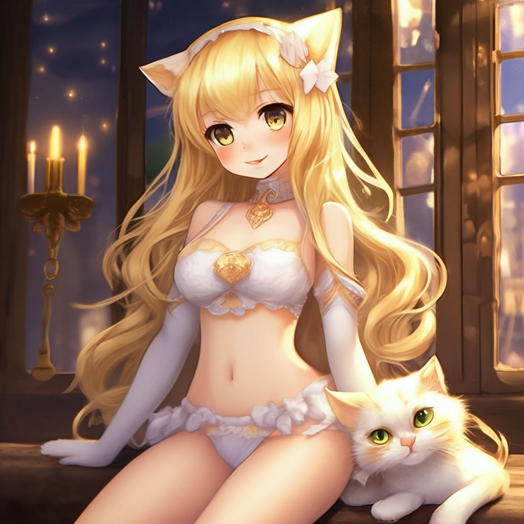 "Loli the cat, in white lingerie, ." - image created in Shedevrum...
