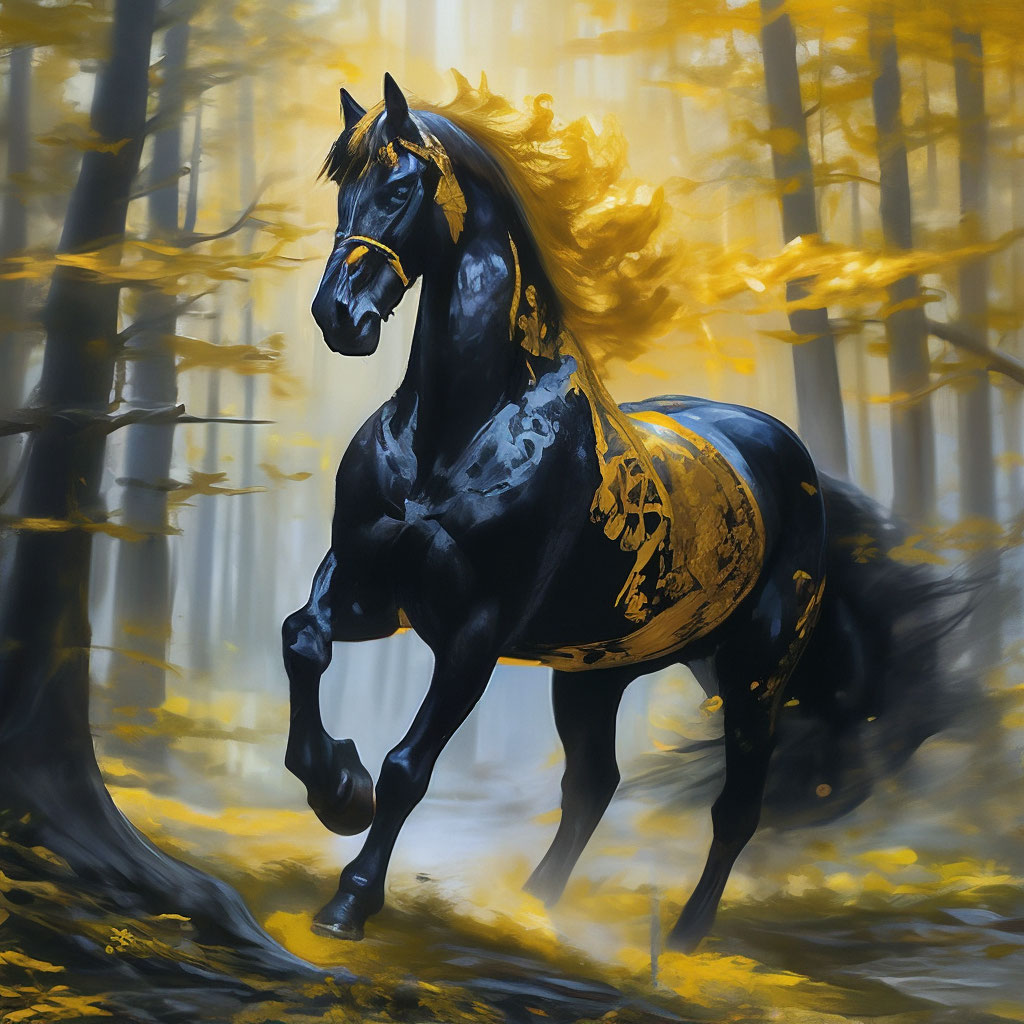 Фэнтези арт, масло, черный конь с …» — создано в Шедевруме