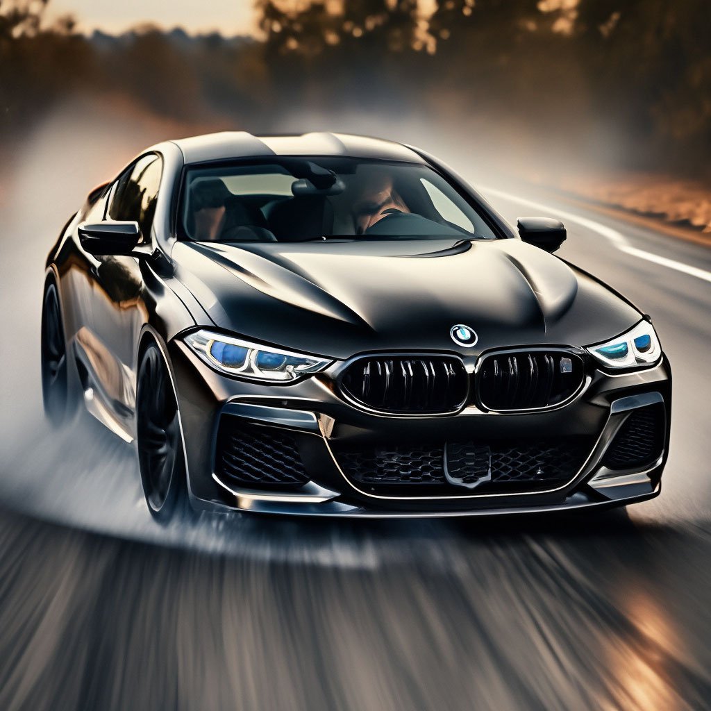 Dangerous drift on a black BMW M8 f90 image created in Shedevrum