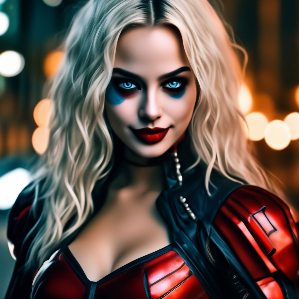 Hyper realistic, Harley Quinn, suit…» — картинка создана в Шедевруме