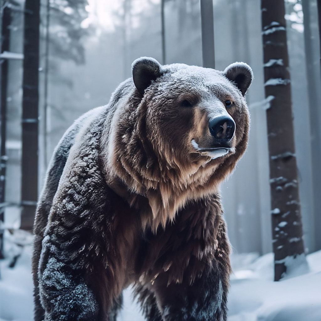 Медведь зимой на фоне леса, зимний…» — создано в Шедевруме