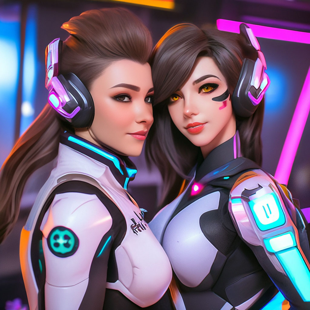 Two girls : first girl is D.va …» — создано в Шедевруме