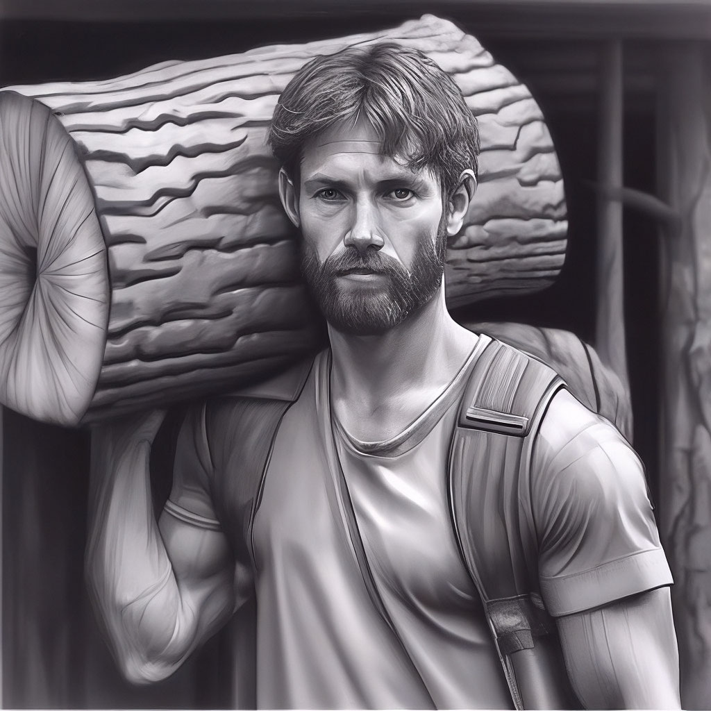 «Парень несёт бревно на плече …» — создано в Шедевруме