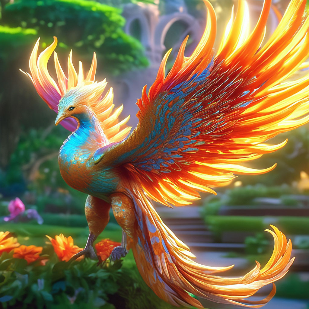 Phoenix bird in fantasy style, beautiful eyes, patterns on