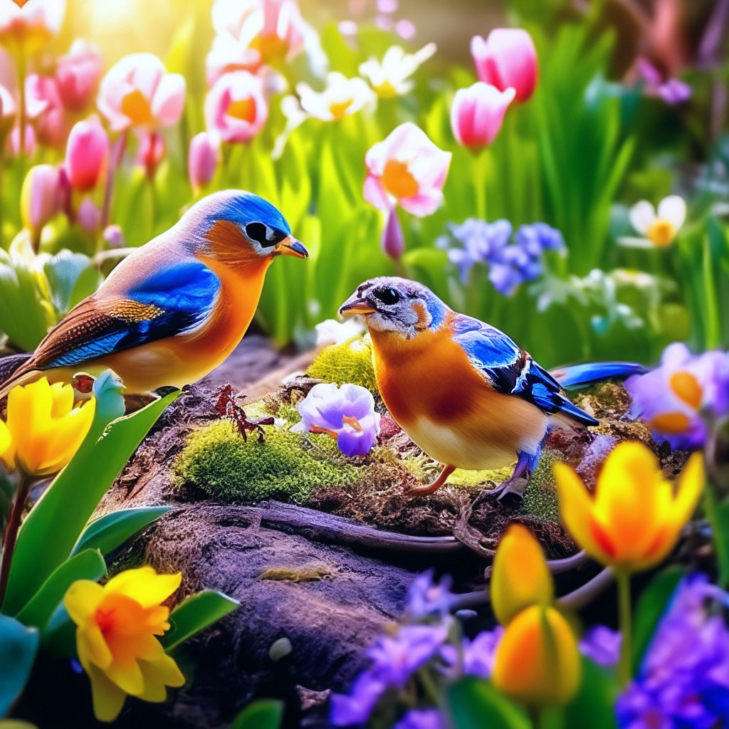 Красивые птички в чудесном весеннем …» — создано в Шедевруме