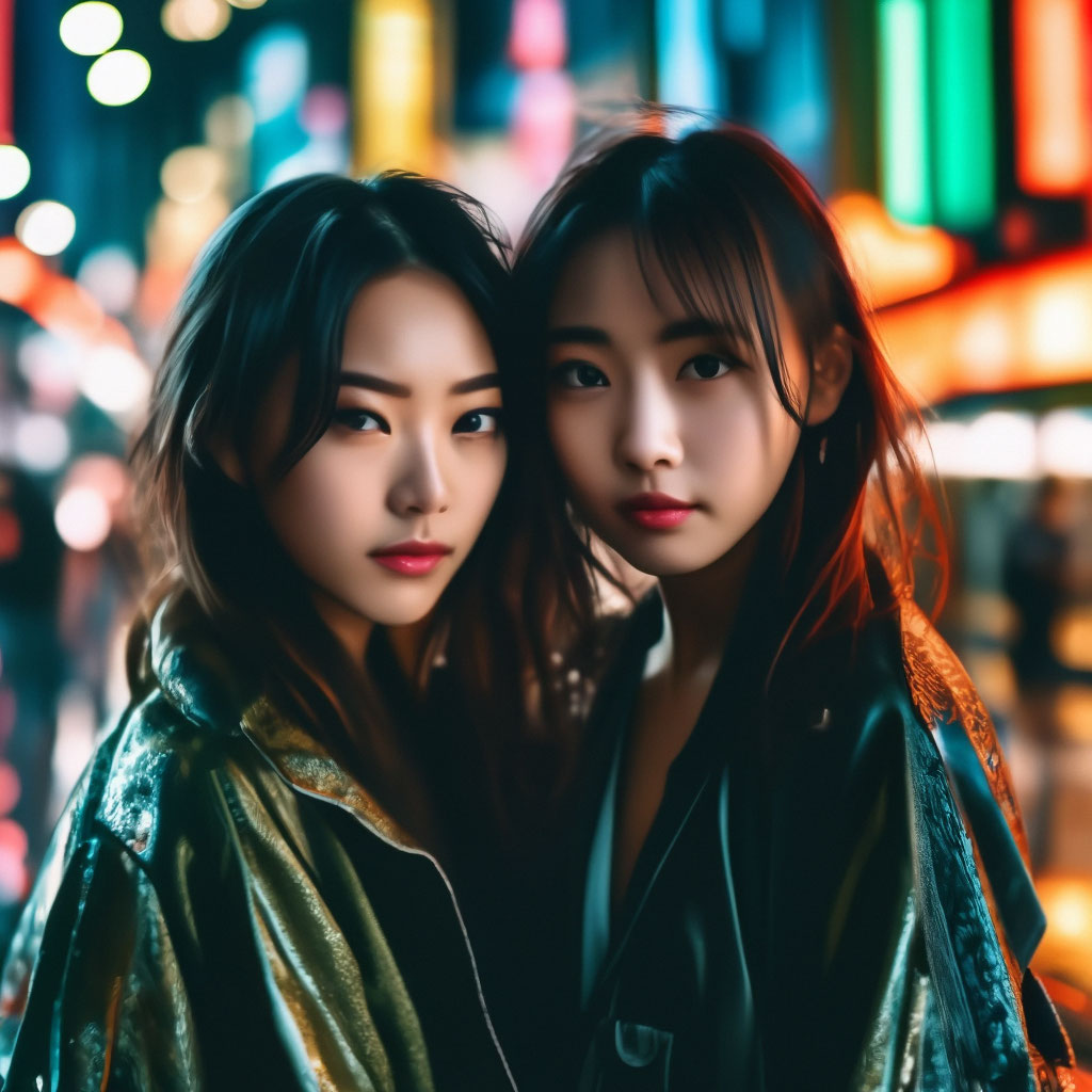 Две красивые японские девушки стоят …» — создано в Шедевруме