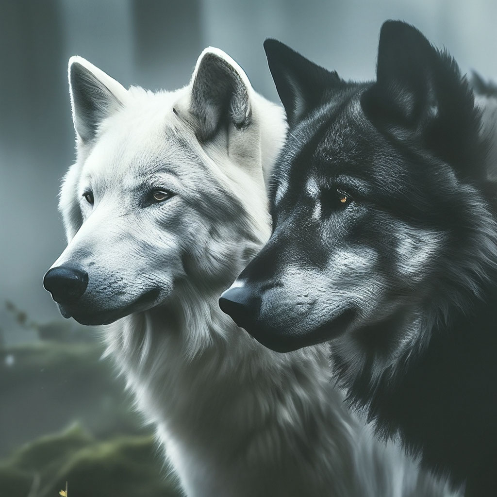 Белая волчица и черный волк» — создано в Шедевруме