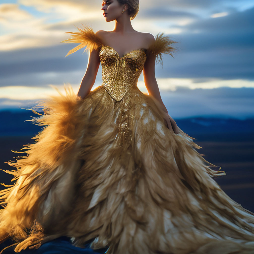 slim fit dress slacks Self-Portrait - Gold Metallic Feather Maxi Dress main image 1