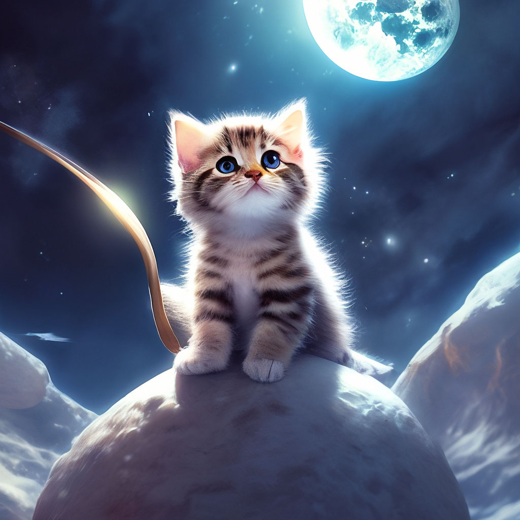 Картина кота на луне