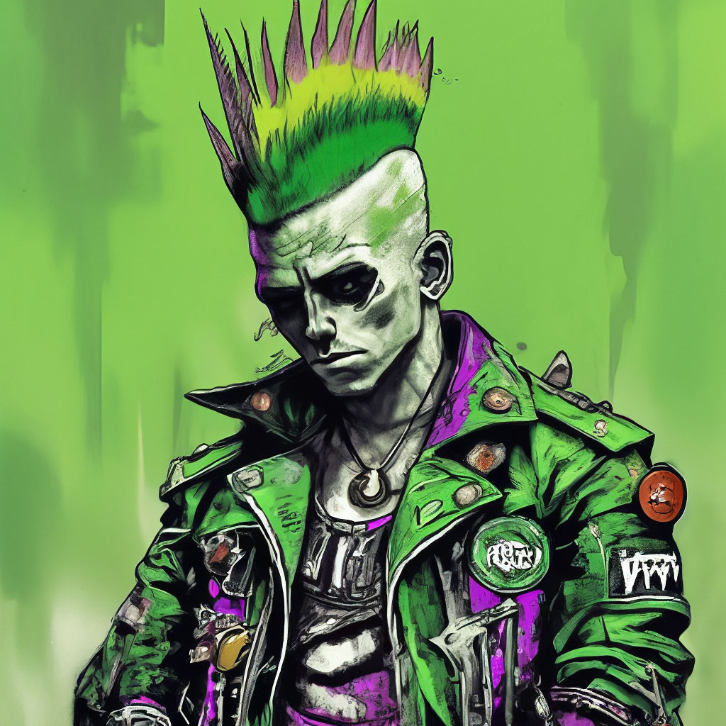 Drawing, art, abstraction: Punk Frankenstein, zombie with a