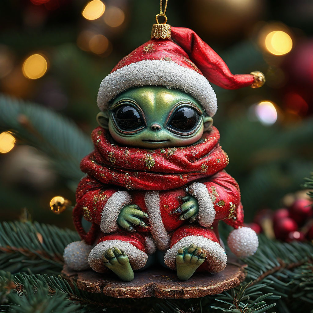 "A cheerful alien in a Santa Claus costume." — image created in Shedevrum