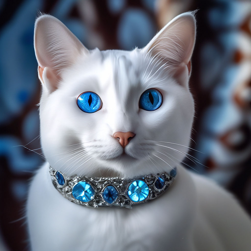 Белая кошка с голубыми глазами, на…» — создано в Шедевруме