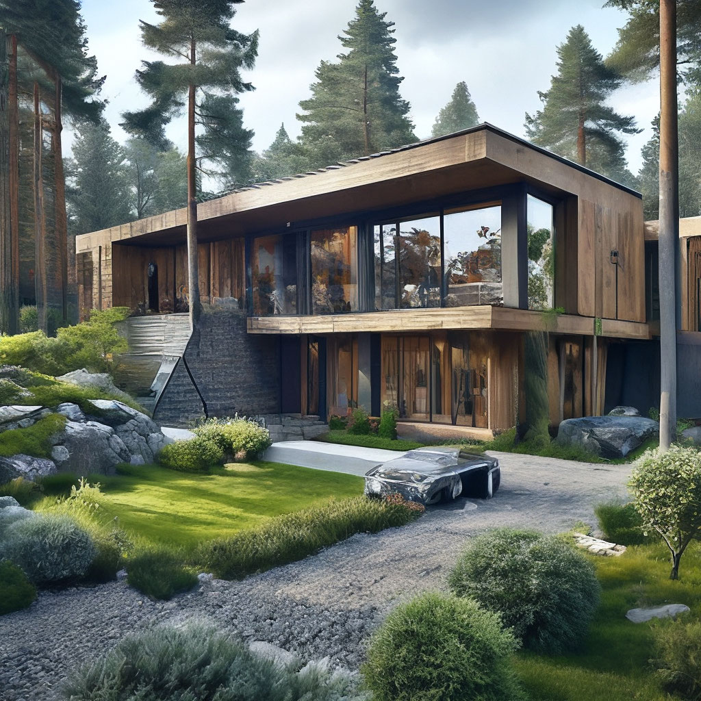 Стильный ландшафт для современного деревянного дома