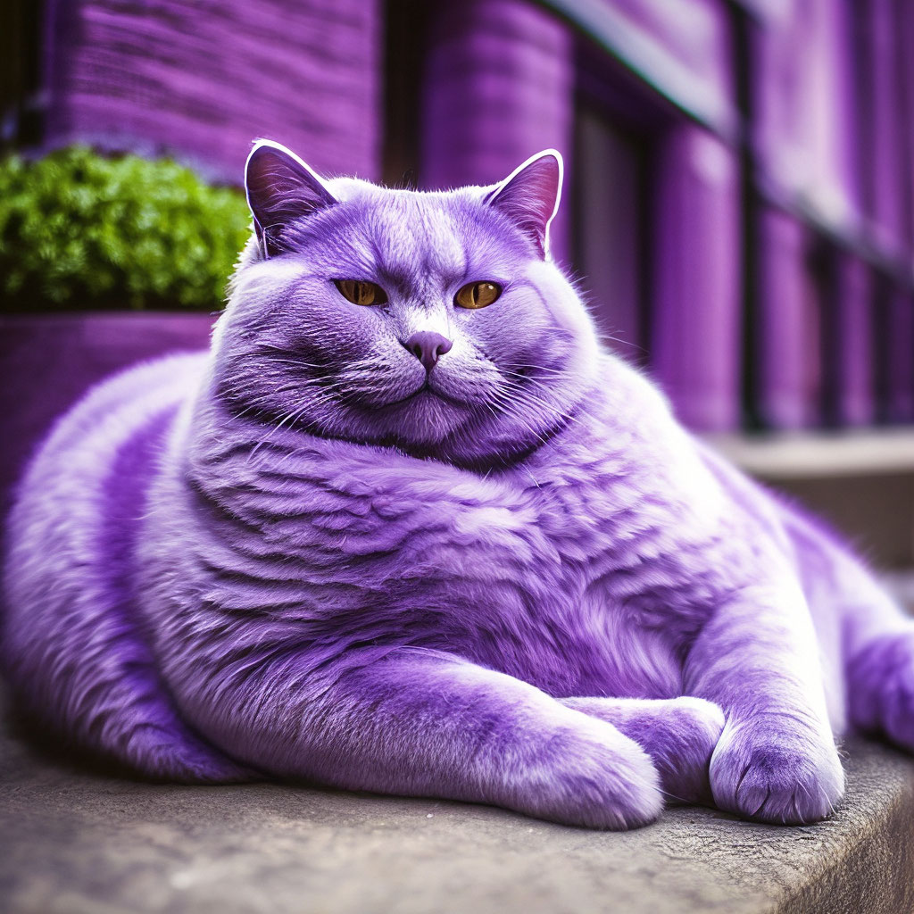 Толстый фиолетовый кот отдыхает» — создано в Шедевруме