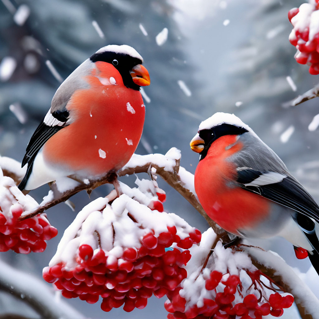 Снегири с красной едят рябину, …» — создано в Шедевруме