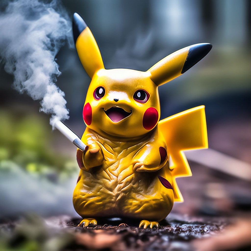 Pikachu smokes a cigarette 1024k, HDR+, dark epic, ultra-realistic, high …