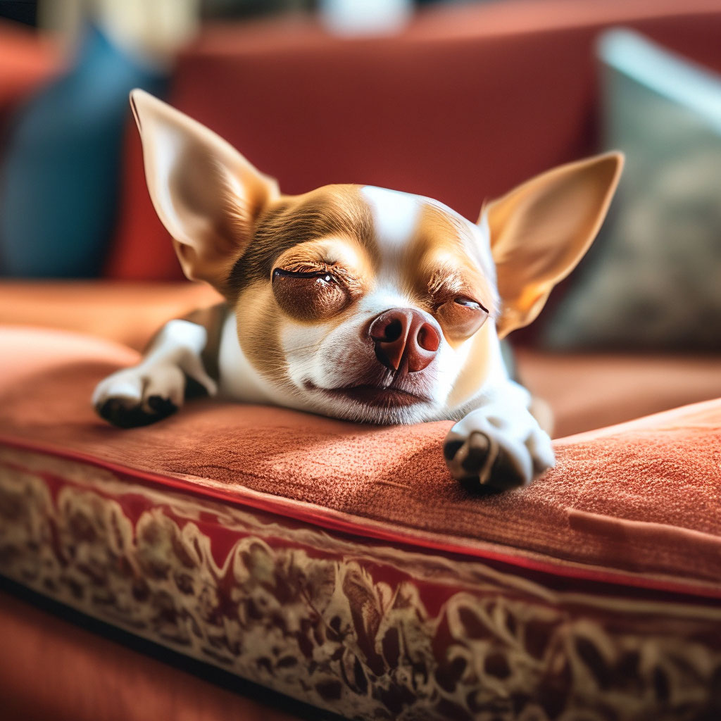 Собака чихуахуа лежит на спине с …» — создано в Шедевруме