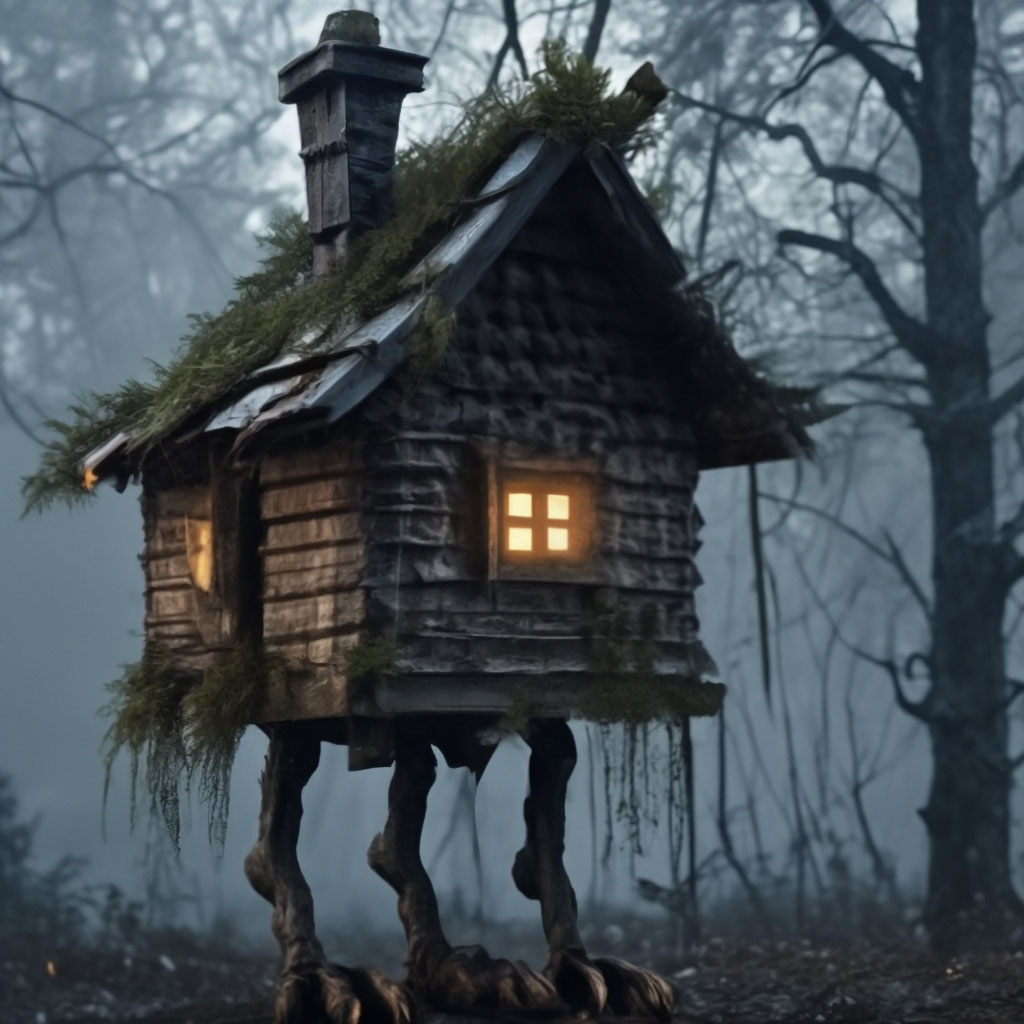 уродливые сучки Ветер,страшные деревья,страшный старый дом бабы яги на курьих ножках, 2 …»  — картинка создана в Шедевруме