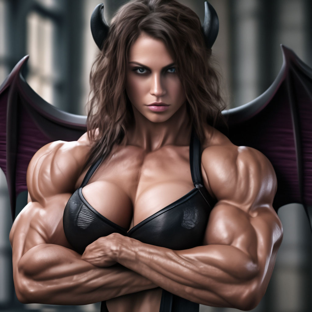 Bodybuilder female succubus, hyper …» — создано в Шедевруме