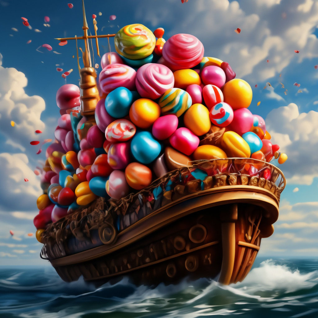 Корабль из конфет и цветов