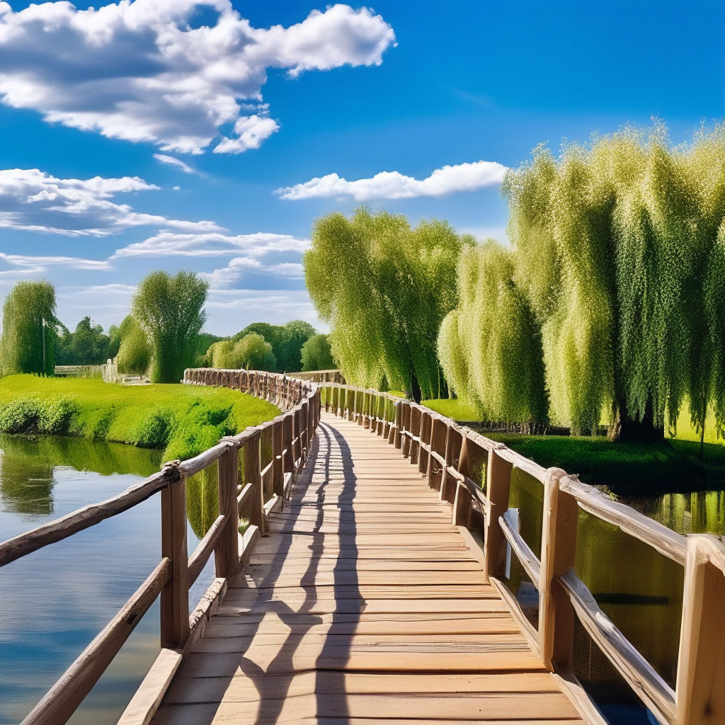 Деревянный мостик над водой на берегу озера | Премиум Фото