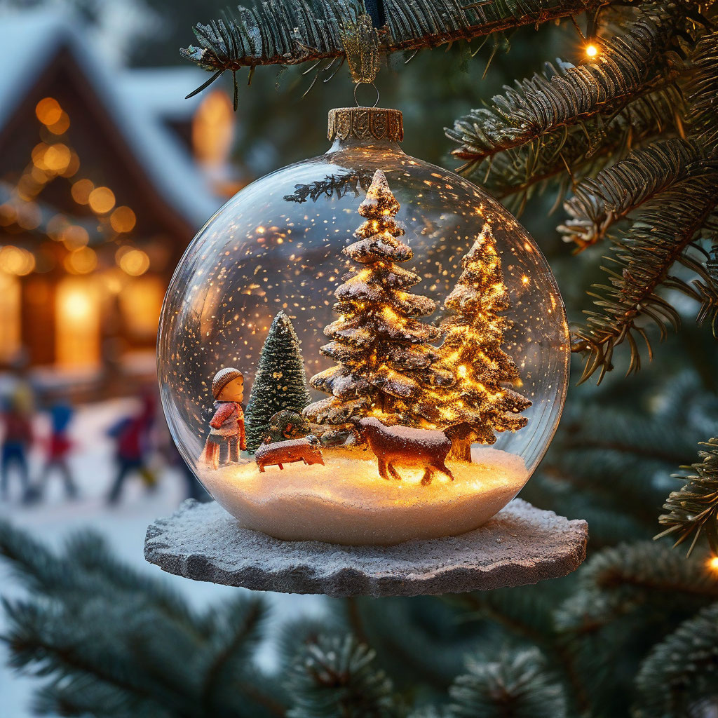"A glass ball with a small snow Christmas tree inside and small ...