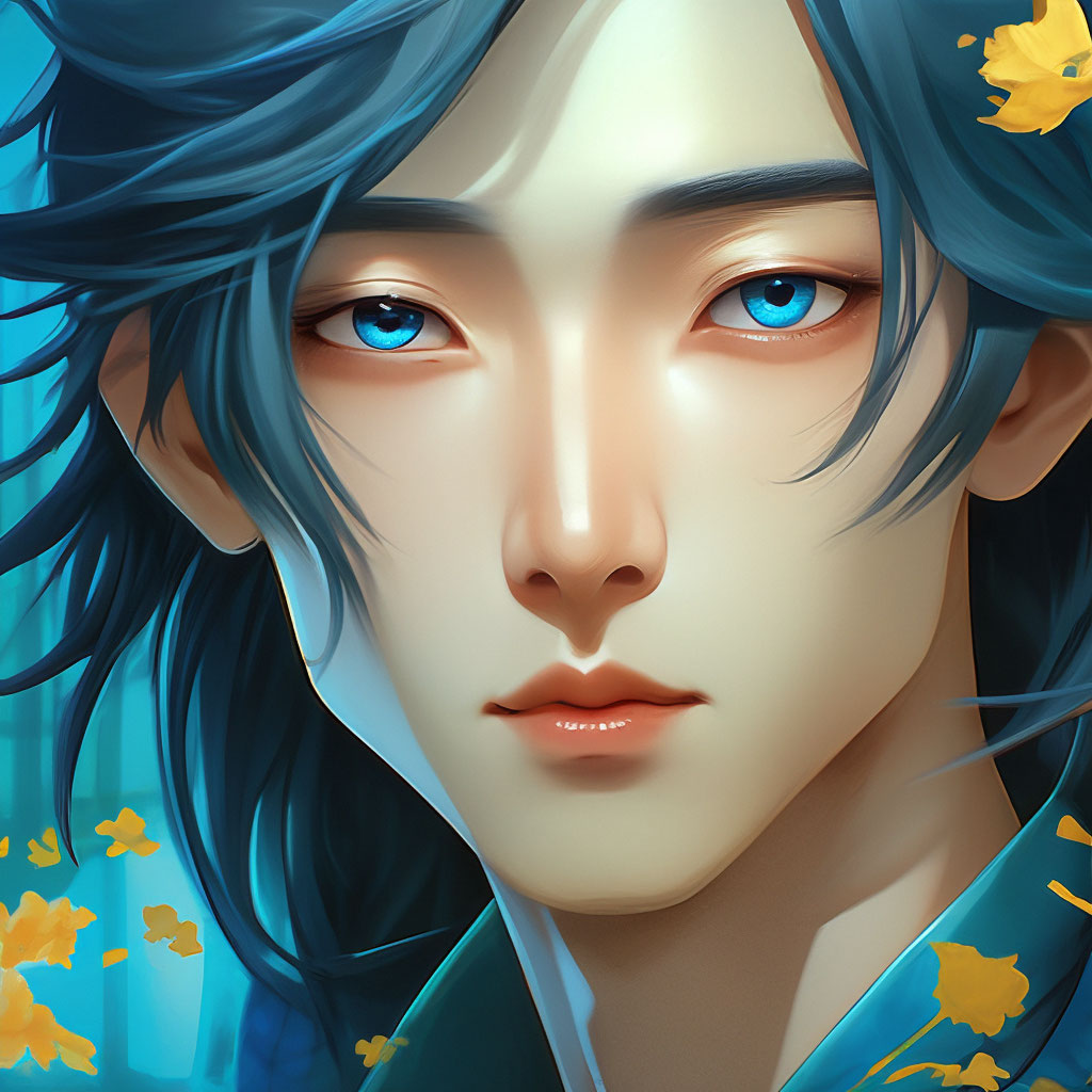 Semirealistic manhwa anime boy with long hair chinese