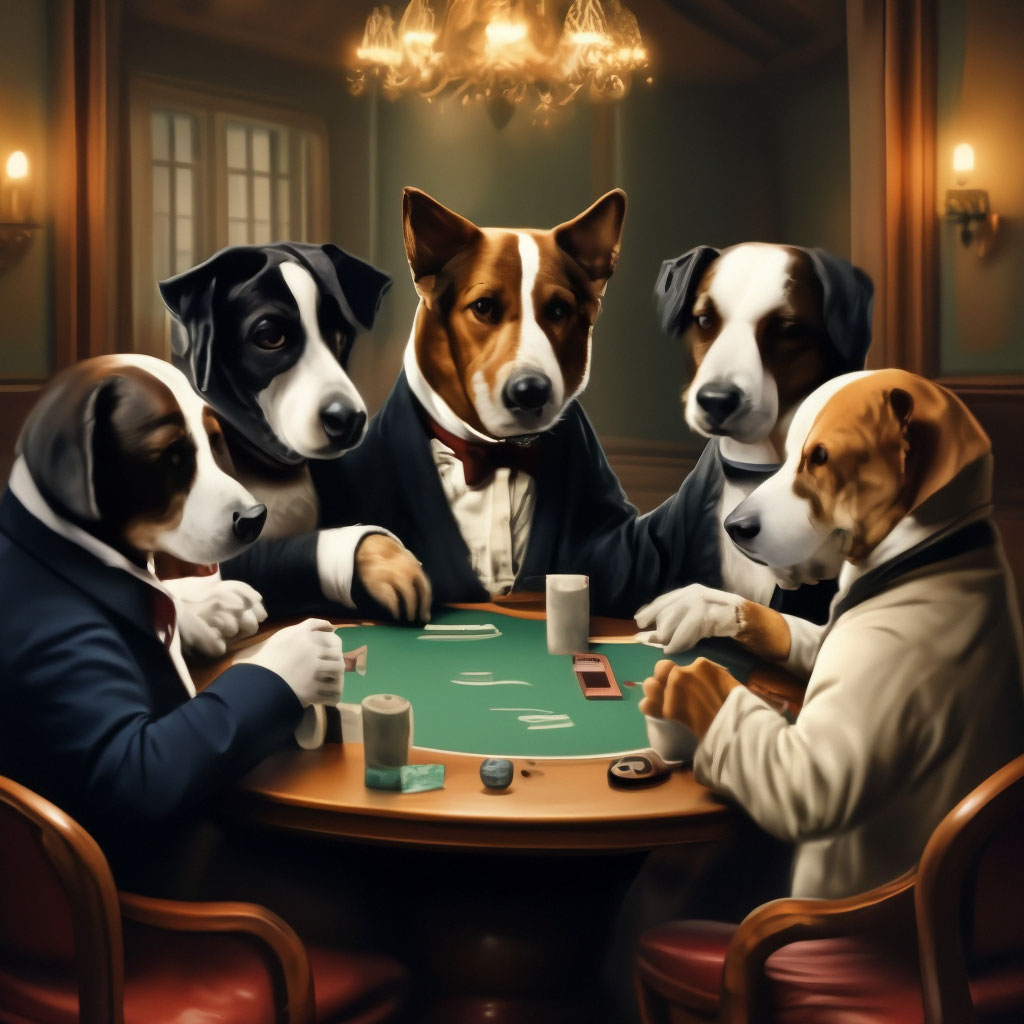 Dogs gentlemen playing poker" — image created in Shedevrum