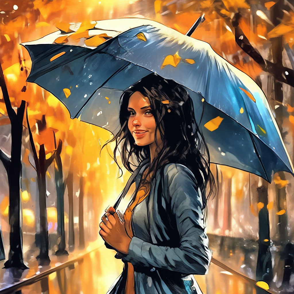Открытки девушка с зонтом и осень