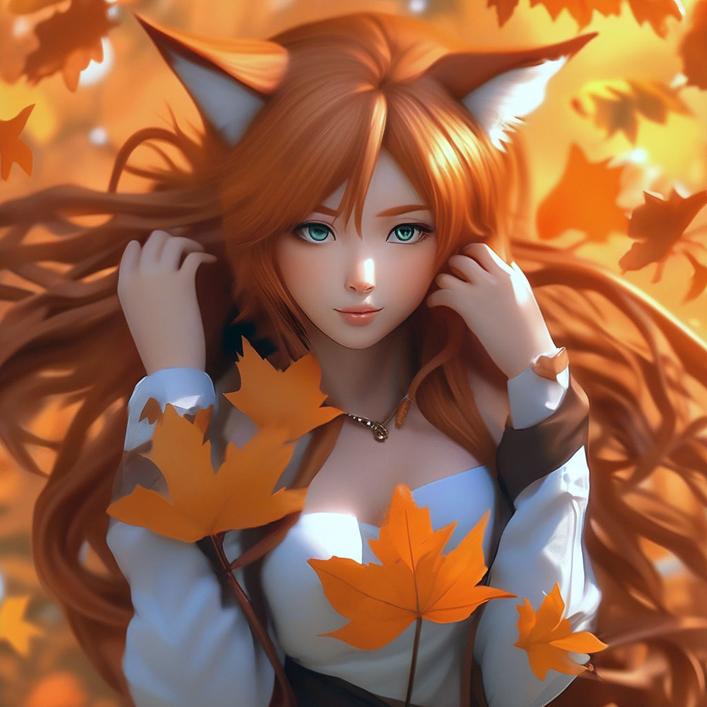 Fox girl, аниме девушка, ораньжевым …» — создано в Шедевруме