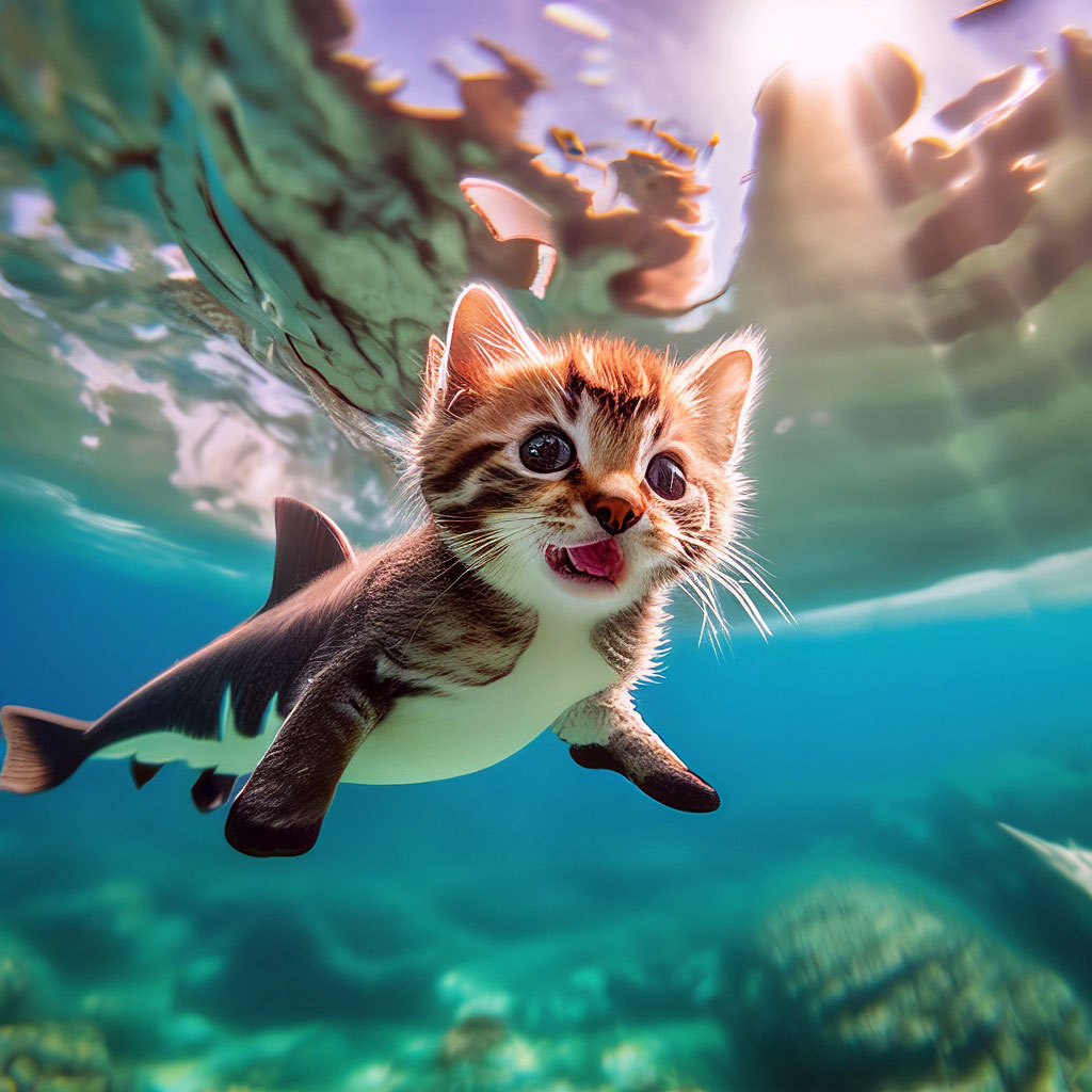 «Котенок 🐈 - Акула 🦈» — картинка создана в Шедевруме