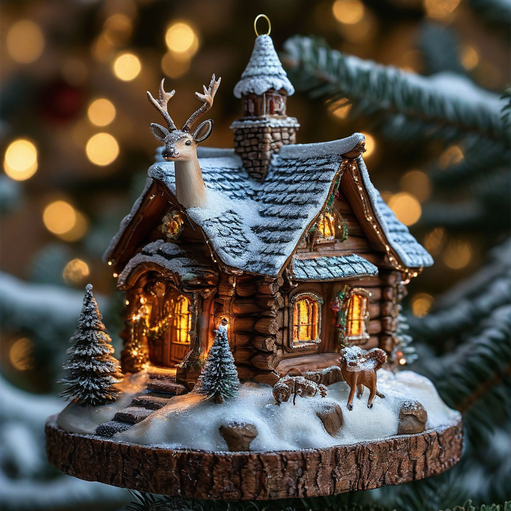 "A hut in the snow with a full-length deer on the roof" — image created ...