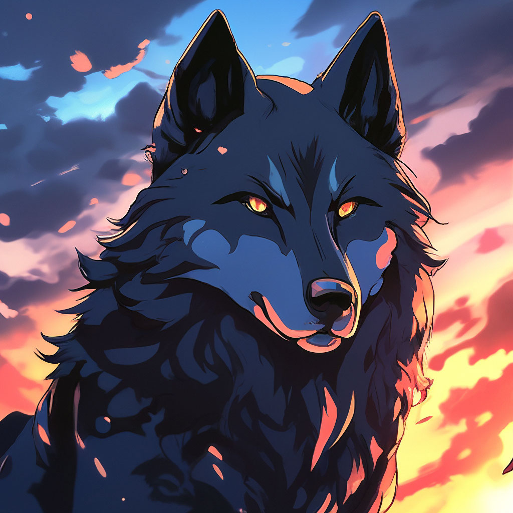 Чёрный волк в стиле аниме» — создано в Шедевруме