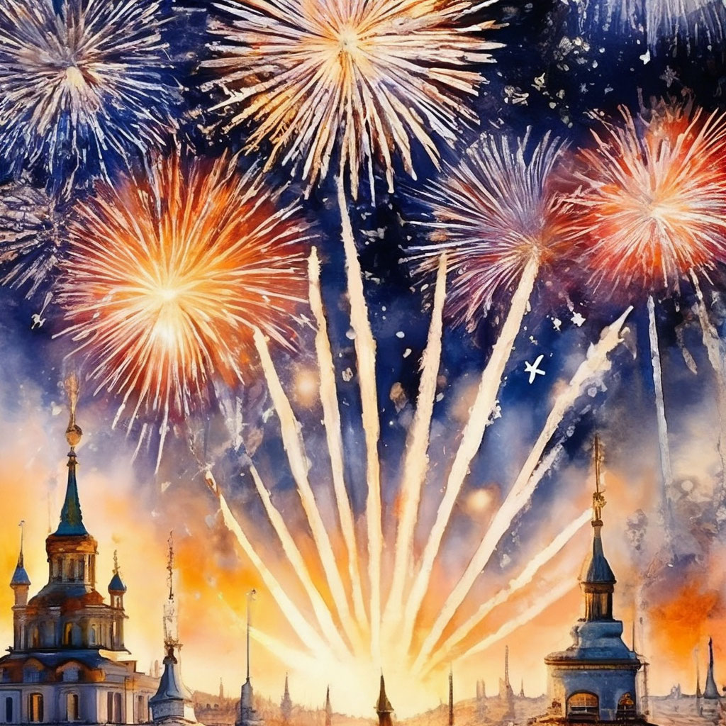 Салют рисунок красками