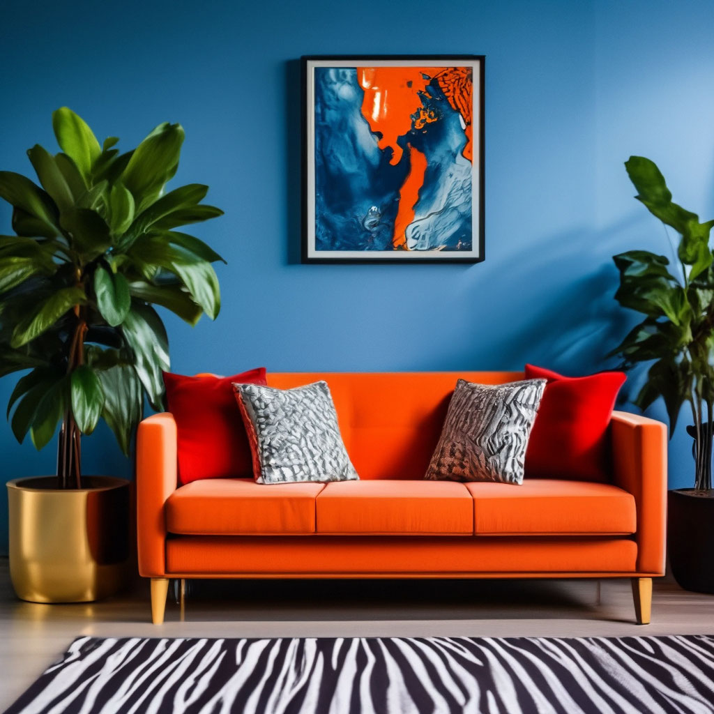 Квартира, оранжевый диван ,красные …» — создано в Шедевруме