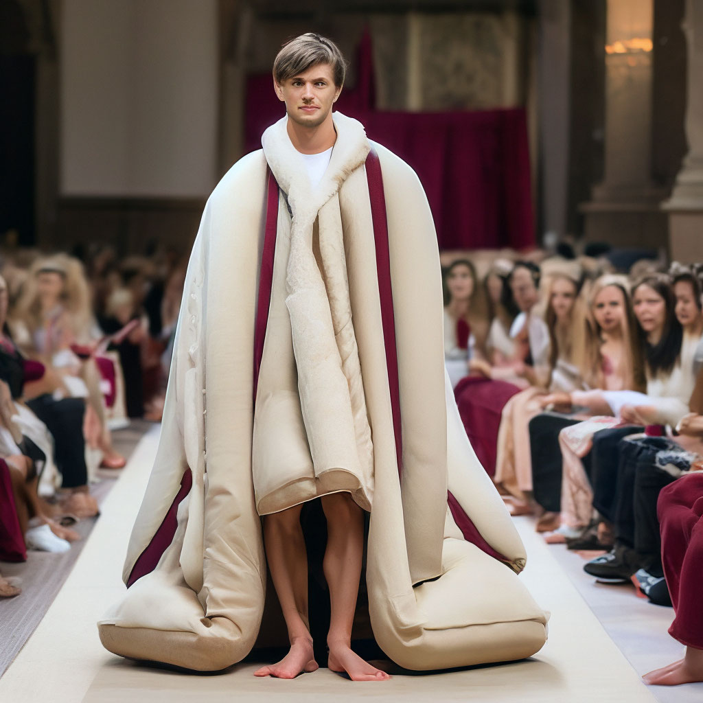 bed-fashion week. (bed fashion week) The podium, the audience. A man  of"  image created in Shedevrum