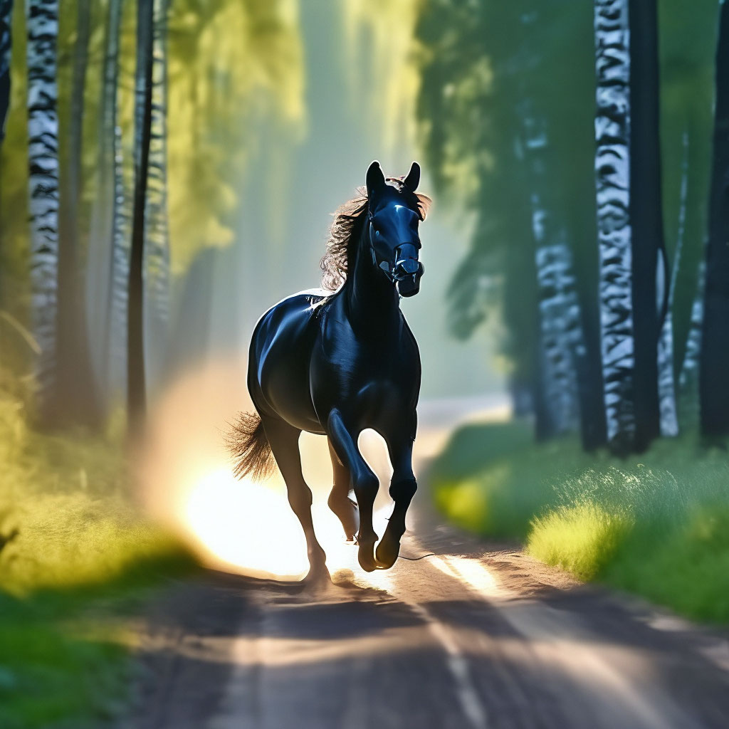 Чернобелая лошадь бежит по голубой …» — создано в Шедевруме