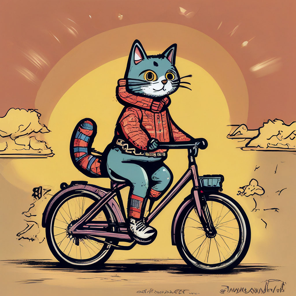 Кот на велосипеде. стиль комиксы» — создано в Шедевруме