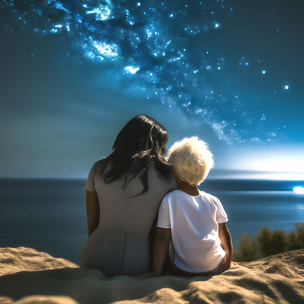 мама голая на пляже и сын Сын белые волосы, мама чёрные …» — картинка создана в Шедевруме