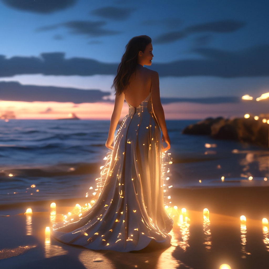 Красивая девушка ночью на берегу …» — создано в Шедевруме