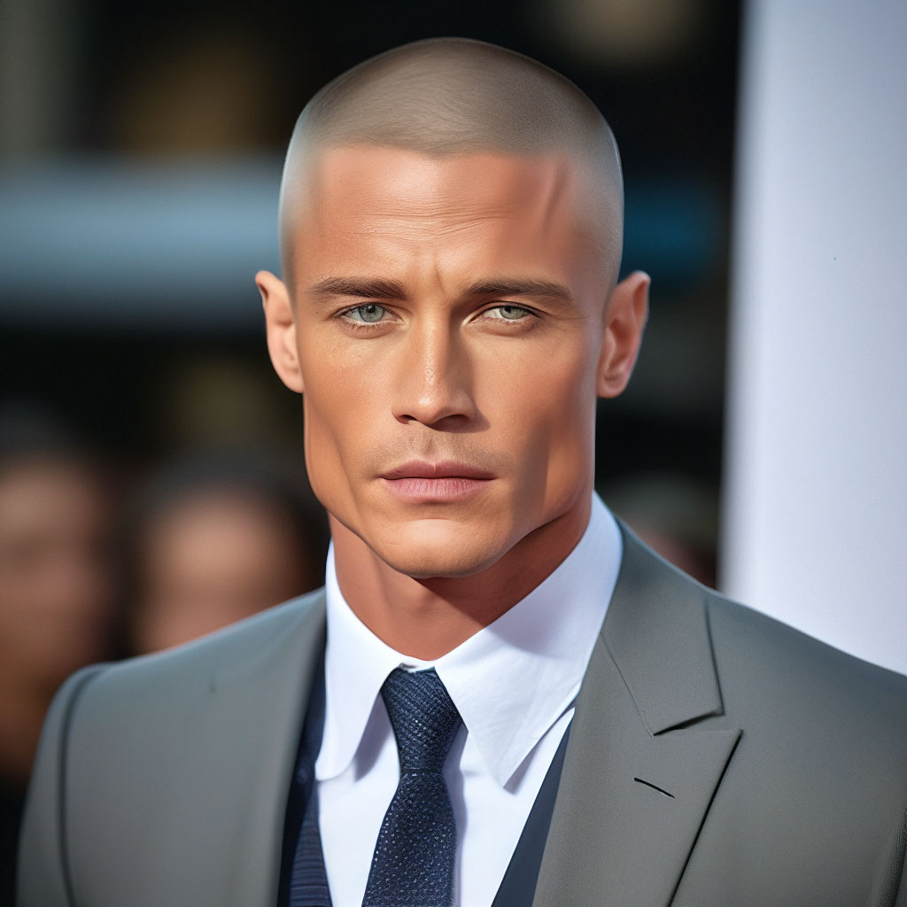 "Haircut, 36 years old, gray suit, tan." - image created in Shedevrum